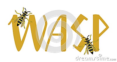 Wasp lettering with two little wasps decoration isolated illustration Cartoon Illustration