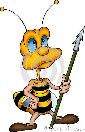 Wasp with spear Cartoon Illustration