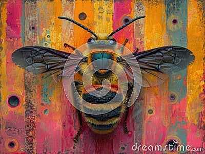 Wasps and bees dance in oil-cell kaleidoscope art, Ai Generated Stock Photo