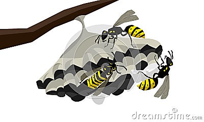 Wasps on the nest vector isolated illustration Vector Illustration