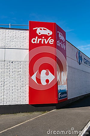 Wasquehal,FRANCE-February 24,2019: Carrefour Drive. Editorial Stock Photo