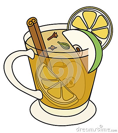 Wassail hot apple cider traditional winter cocktail. Stylish hand-drawn doodle cartoon style winter or autumn warm drink Vector Illustration