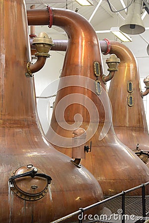 Wast Stills are used in the distillation of Scotch Malt Whiskey. Stock Photo