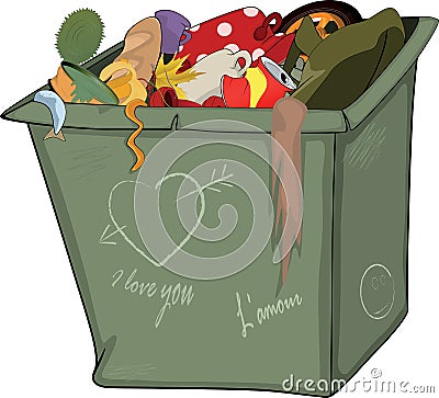 Waste container. Cartoon Vector Illustration