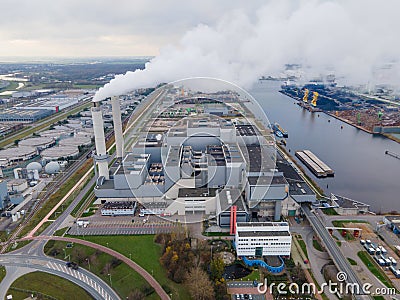 Waste energy recovery plant, Amsterdam Westpoort burning waste to recovery energy. Aerial drone view Stock Photo