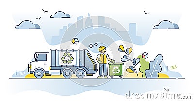 Waste management as garbage collection and recycling truck outline concept Vector Illustration