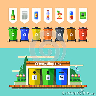 Waste management and recycle concept. Flat vector. Vector Illustration