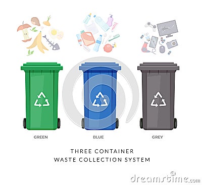 Waste Management - Three Color Bins - Icon Vector Illustration