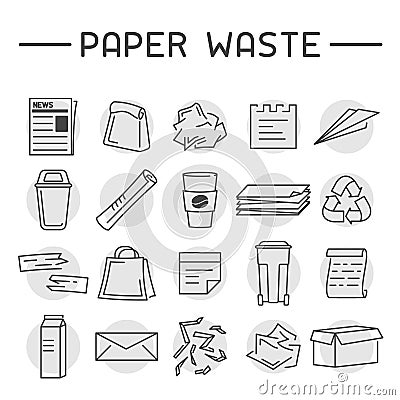 Waste paper icons set Vector Illustration