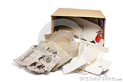 Waste Paper Products in Cardboard Box Stock Photo