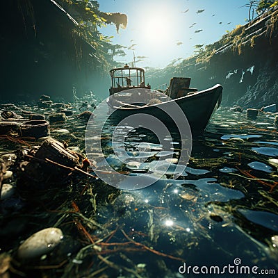 Waste pollution from plastic and household waste in rivers and seas pollutes the environment and water Stock Photo