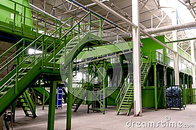 Waste processing plant. Technological process for acceptance, storage, sorting and further processing of waste for their recycling Stock Photo