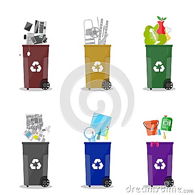 waste recycling categories. Garbage bins Vector Illustration