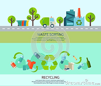 Waste Sorting Banners Set Vector Illustration