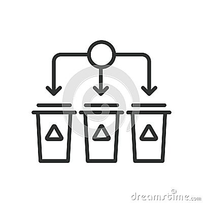 Waste sorting, in line design. Waste, sorting, garbage, recycling, segregate, bins on white background vector. Waste Vector Illustration