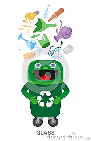 Waste sorting and recycling concept. Color ilustration. Glass. Vector Illustration