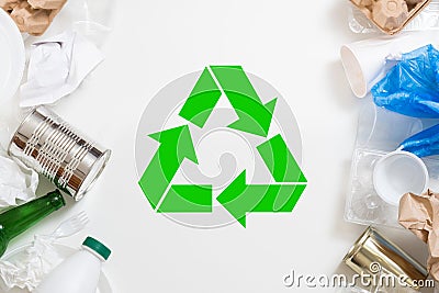 Waste sorting recycling plastic paper glass metal Stock Photo