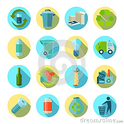 Waste Sorting Round Icons Set Vector Illustration