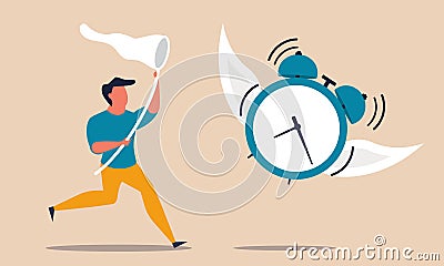 Waste time achievement and catch precious alarm clock. Management control and schedule work vector illustration concept. Vector Illustration