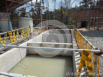 Waste water filtering tanks at construction site Stock Photo