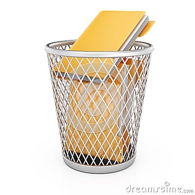 Wastepaper basket with folders Cartoon Illustration