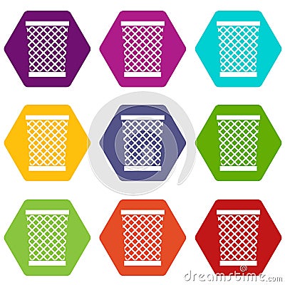 Wastepaper basket icon set color hexahedron Vector Illustration