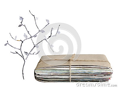 Wastepaper tree pile of newspapers isolated Stock Photo