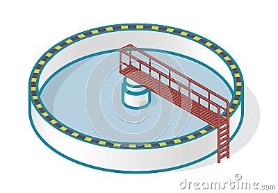 Wastewater treatment plant in stylized outline vector symbol. Isometric infographics. Vector Illustration