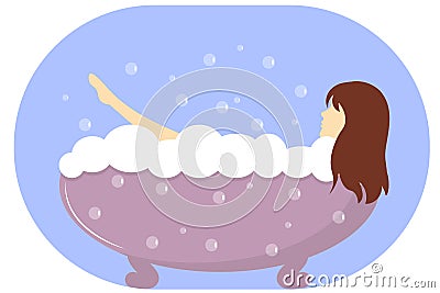 Girl takes a bubble bath Vector Illustration