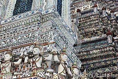 Wat Arun buddhist temple, Bangkok, Thailand - detail Stock Photo