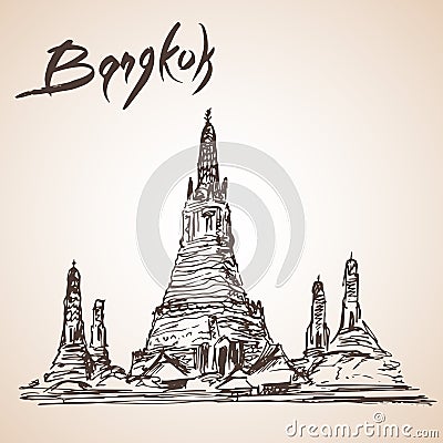 Wat Arun - Buddhist temple in Bangkok Yai district of Bangkok, T Vector Illustration