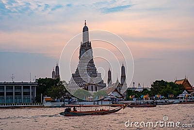 Wat Arun Ratchawararam is a Buddhist historical attraction. is a landmark of Bangkok Thailand tourism Stock Photo