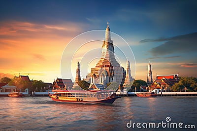 Wat Arun Ratchawararam Ratchawaramahawihan Buddhist temple in Bangkok, Thailand with Ai Generated Stock Photo