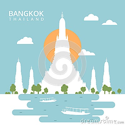 Wat Arun Temple, Bangkok, Thailand, travel silhouette vector Vector Illustration