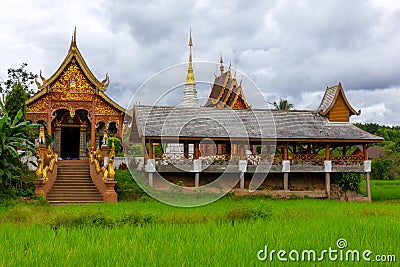 Wat Ban Thap,A beautiful old temple in the middle of the valley in Mae Chaem District, Chiang Mai Province. Thailand Stock Photo