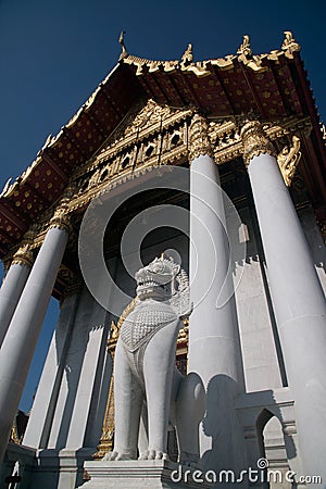 Guardian statue front of Church at Wat Benchamabophit, the Marble temple in Bangkok,Thailand. Stock Photo