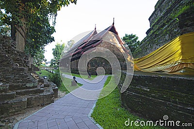 Wat Chedi Luang Chiang Saen, On a bright sky Stock Photo