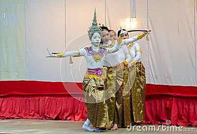 Thai Human Puppet dance of stage Wat Khanon Nang Yai, Ratchaburi Editorial Stock Photo