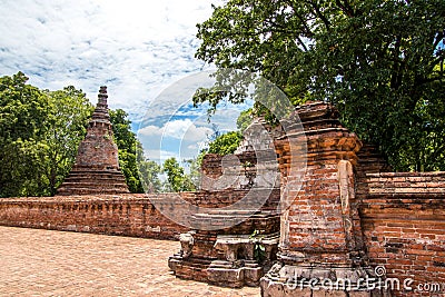 Phra Nakorn Si Ayutthaya,Thailand on May 27,2020:Chedi Raismall stupa at Wat Maheyong in Ayutthaya Historical Site Editorial Stock Photo