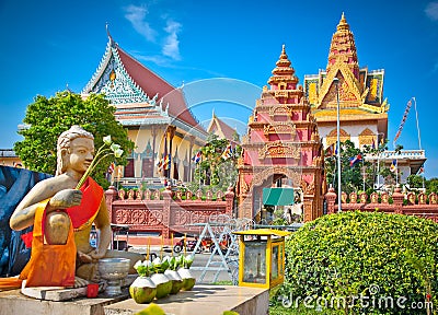 Wat Ounalom Pagoda, Phnom Penh, Cambodia. Stock Photo