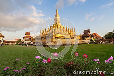 Wat Pha That Luang temple in Vientiane, Laos. Editorial Stock Photo
