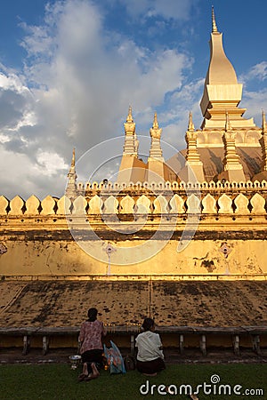 Wat Pha That Luang temple in Vientiane, Laos. Editorial Stock Photo