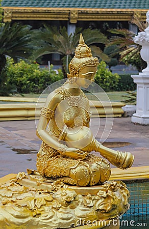 Golden sculpture in Wat Pha Nam Yoi Thailand Stock Photo