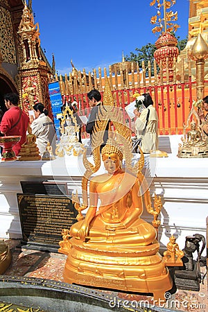 Statue, gautama, buddha, place, of, worship, hindu, temple, wat, sculpture, religion, monument, shrine, tourism, building, carving Editorial Stock Photo