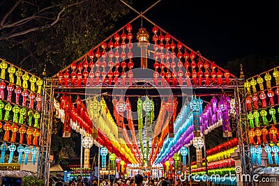 Wat Phra That Haripunchai Woramahawihan during Loy Krathong festival, in Lapmhun, Thailand Editorial Stock Photo