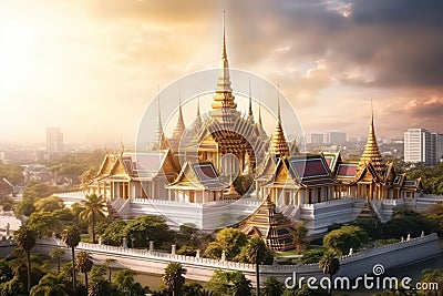 Wat Phra Kaew Bangkok, Thailand temple city with Ai Generated Stock Photo