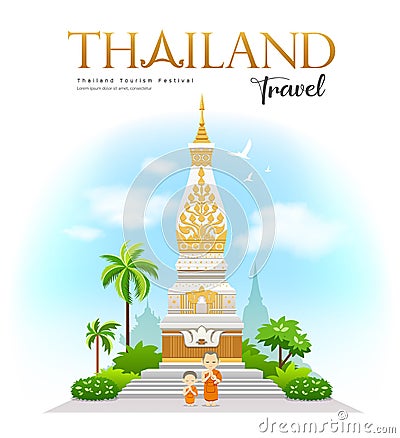 Wat Phra That Phanom, Nakhon Phanom Province, beautiful of Thailand Holy place Vector Illustration