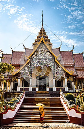 Wat Phra Phutthabat Tak Pha temple on top of the mountain in Lamphun, Thailand Editorial Stock Photo