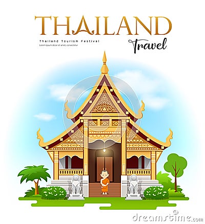 Wat Phra Singh Waramahavihan, Chiang Mai, Thailand travel Buddhist Temple and Historic Site design Vector Illustration