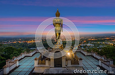 Wat Phrathat Khao Noi with Sunrise and the mist. This temple is the best location view of Nan province, Thailand Stock Photo